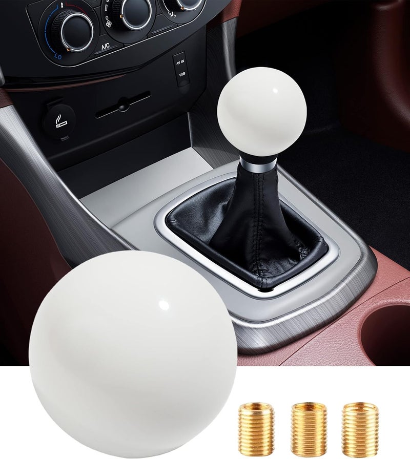 Reswish Shift Knob Manual Gear,Round Shift Knob Acrylic Gear Shift Knob,4 5 6 Speed Universal Shifter Knob with 3 Adapters,Fit for Manual Car M 8 * 1.25, M 10 * 1.25, M 10 * 1.5, M 12 * 1.25 (White) - Image 1
